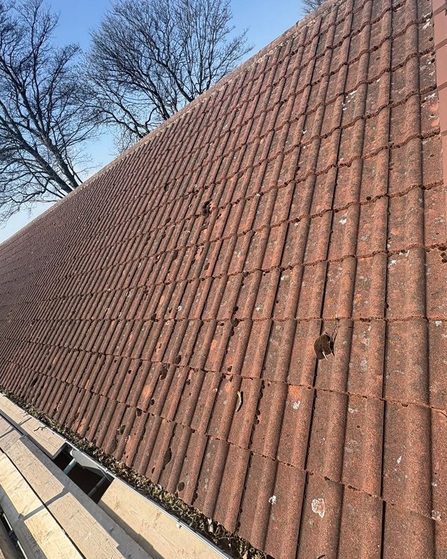 Aged pitched tiled roof before restoration by AC Roofing